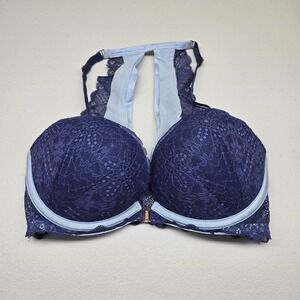 PINK Victoria's Secret Women Bra 32DD Navy Blue Light Floral Date Push Up
